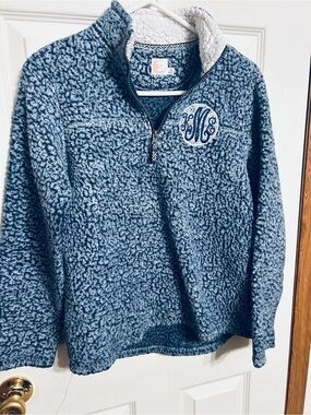 wonder nation Blue Sherpa Quarter-Zip Pullover with Monogram Patch